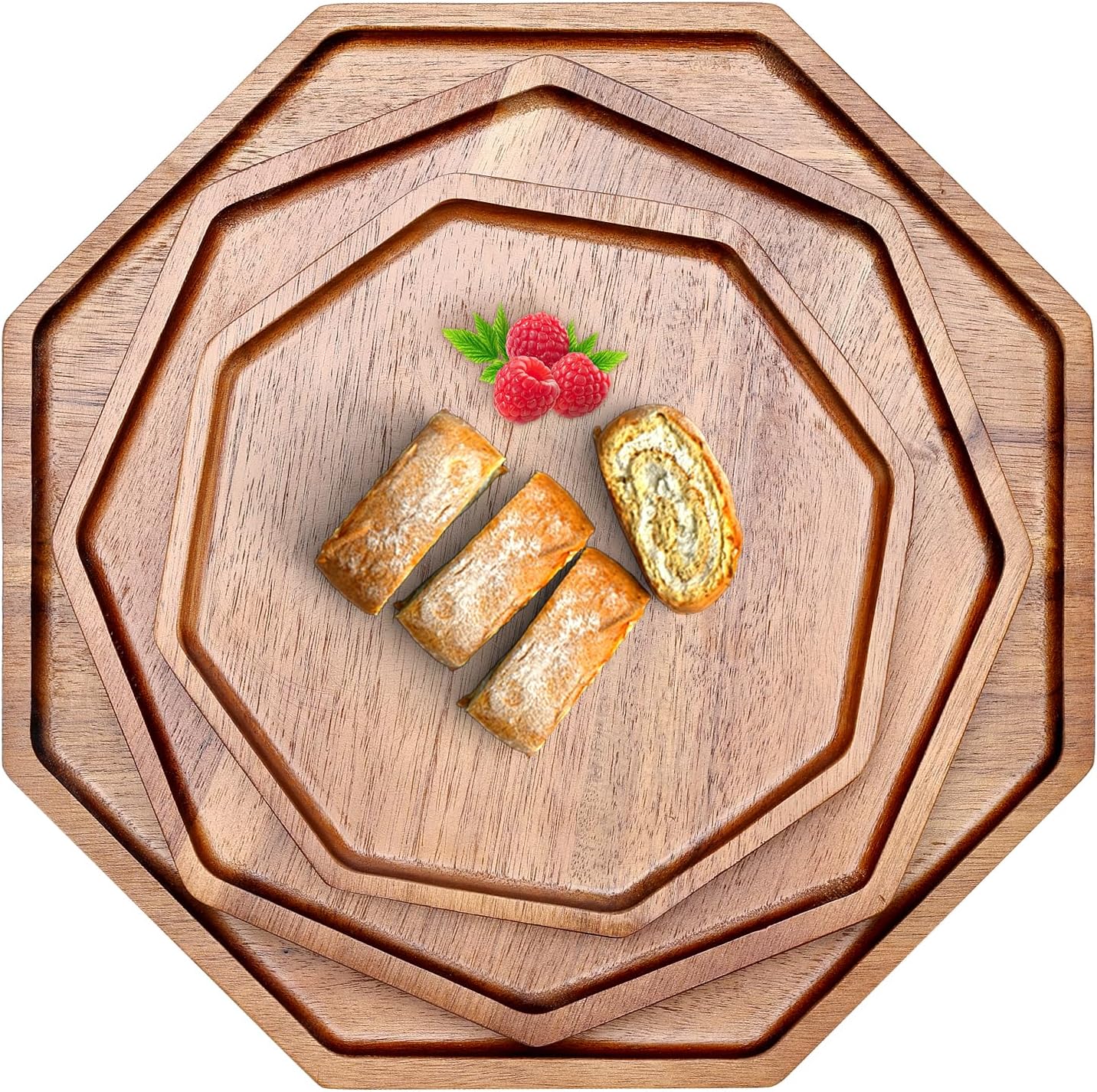 Set of 3 Acacia Wood Serving Trays Cheese Platters Party Hosting Essentials Gifts Charcuterie Board for Vegetable Fruit Food Round Tray Wooden Appetizer Platter Christmas Plates Dish Serving Boards