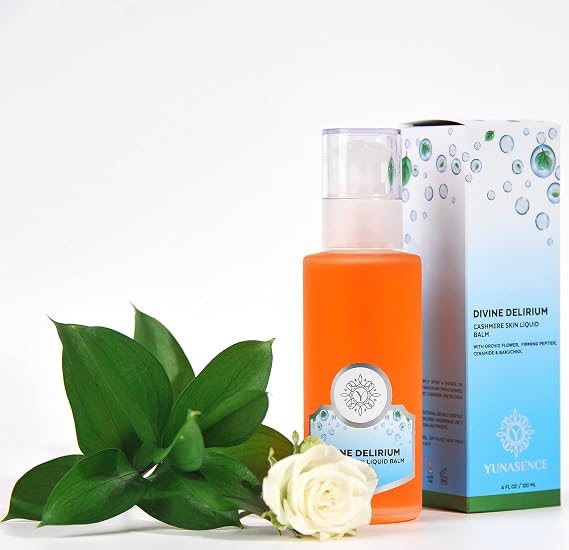 Divine Delirium Cashmere Skin Liquid Balm, with Ceramide, Peptide, Vitamin C, Bakuchiol, 4oz. For Softer, Younger, Pampered Skin. Skin Barrier