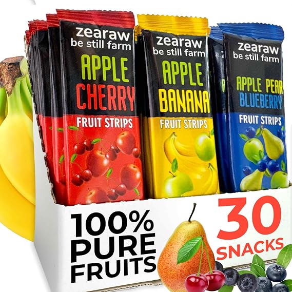 30 Fruit Leather Jerky Strips Variety Pack Kids and Adults Healthy Snacks