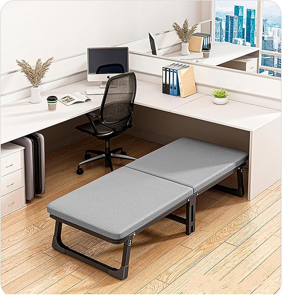 Luxurious Memory Foam Folding Bed with Wheels Steel Frame Single Fold Up Guest Bed for Home Office Camping Portable Sleeper with 80CM Wide Mattress