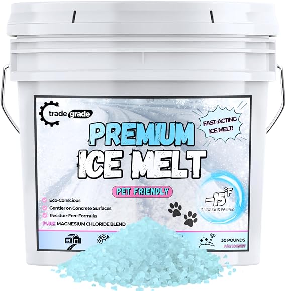 Pet-Friendly Ice Melt - Fast-Acting Magnesium Chloride Formula, Safer for Pets & Surfaces, 30lb Bucket