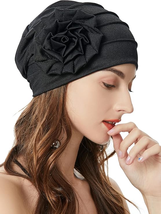 ZLYC Women's Summer Beanie Hat Elastic Chemo Hat with Flowers