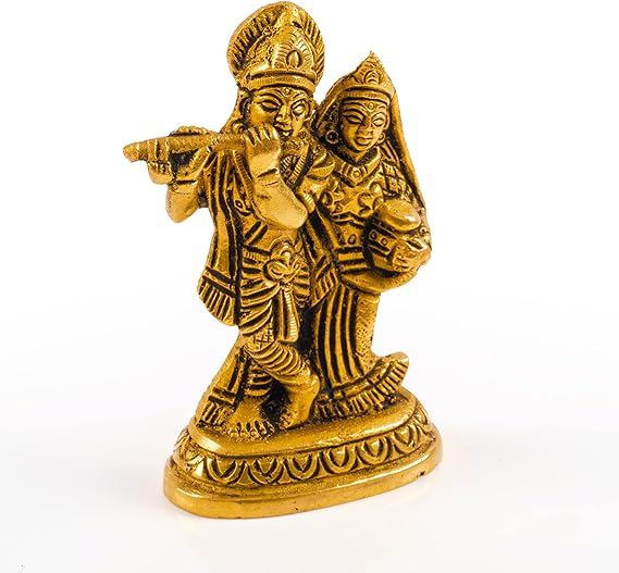 Brass Radha Krishna Pooja Murti Idol Statue God Lord Spiritual Religious Sculpture Indian Antique Statue Decor Showpiece for Home Temple Puja Decoration Festivals Diwali and Gifting (Radha Krishna)