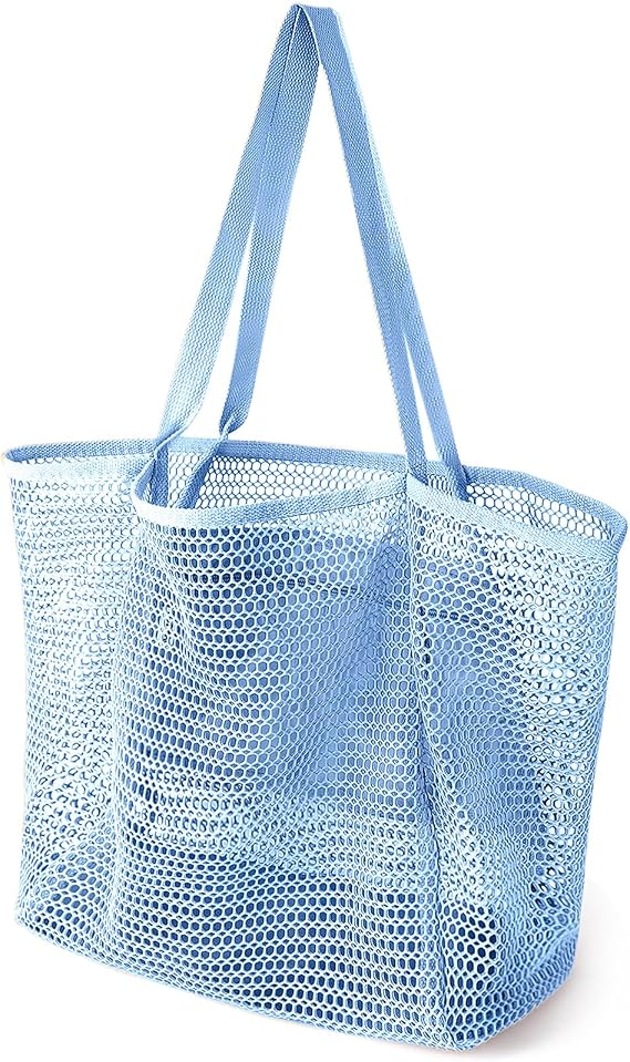 HOHOM Beach Bags for Women, Summer Travel Mesh Tote Bag with Large Inner Pocket, Sandproof Woven Shoulder Handbag Swim Pool Bag, Suit for Family Vacation Essentials