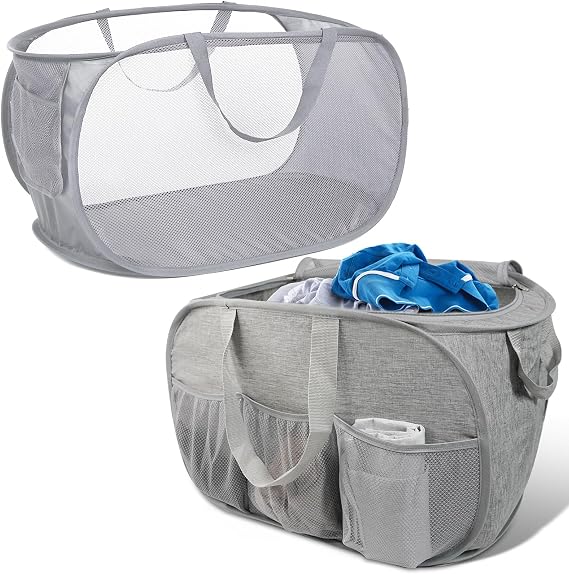 Mesh Collapsible Laundry Basket + Laundry Basket with Zippered Lid, Meet different usage needs