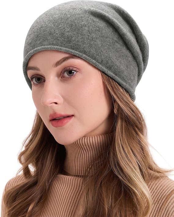 ZLYC Pure Wool Slouchy Beanie Hat for Women Men Seamless Winter Skull Cap