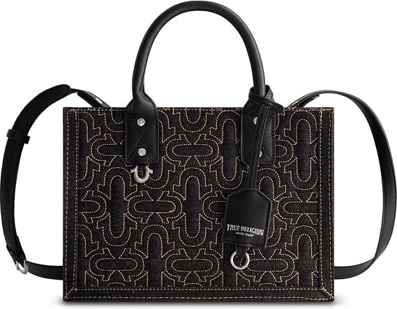 True Religion Women's Tote Bag, Quilted Horseshoe Travel Shoulder Handbag with Adjustable Crossbody Strap