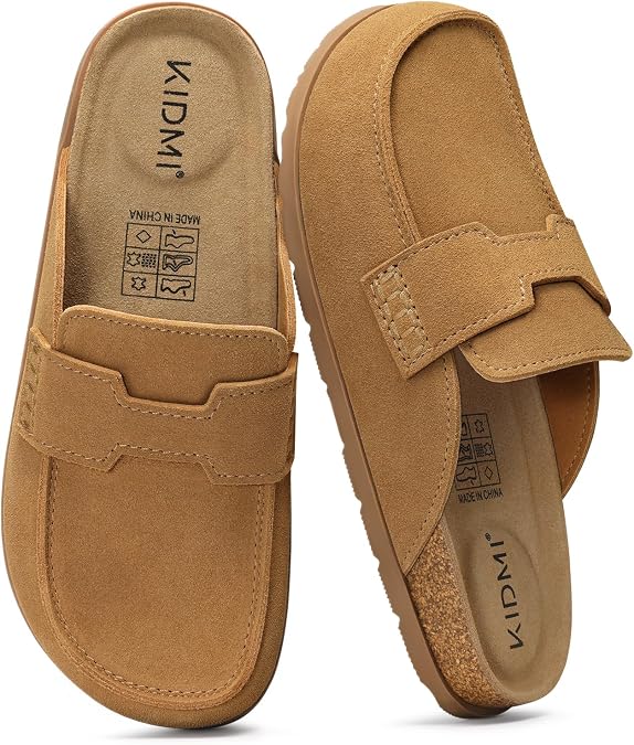 KIDMI Women's Genuine Suede Slip On Clog Mules