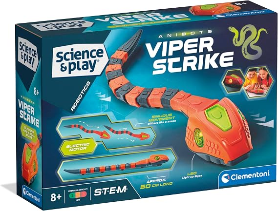 Clementoni Science & Play Viper Robot Snake, STEM Toy for Boys, Build Your Own Moving Robot with LED Eyes, Ages 8+, English Version, 75161