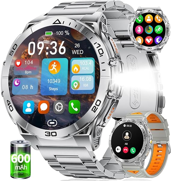 LIGE Smart Watches for Men(Answer/Make Calls) with LED Flashlight, 1.85" HD Screen Outdoor Sports Smartwatch,800mAh Battery,5ATM Waterproof Fitness Tracker for Android iOS
