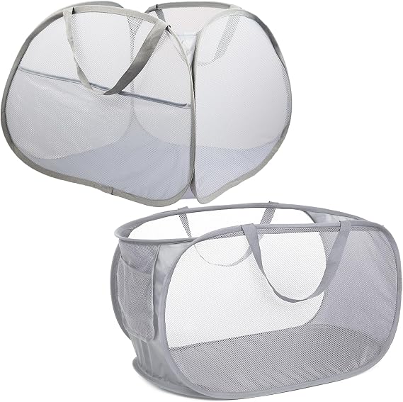 Bemkoo Durable Collapsible Laundry Baskets, 2 Pcs Foldable Laundry Basket with Handy Pocket
