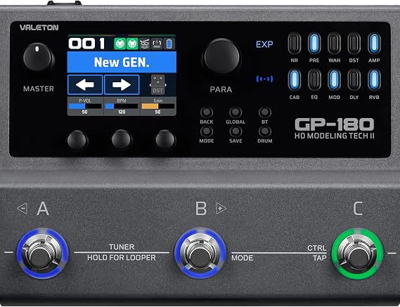 Valeton GP-180 Guitar Multi Effects Pedal – 200+ Effects, NAM & IR Loader, 12-Module Signal Chain, 6-In/4-Out USB Audio Interface, Bluetooth, Looper & Drum Machine