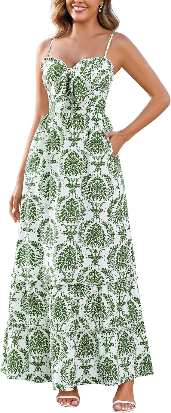Parthea Womens Floral Front Tie Smocked Maxi Dress