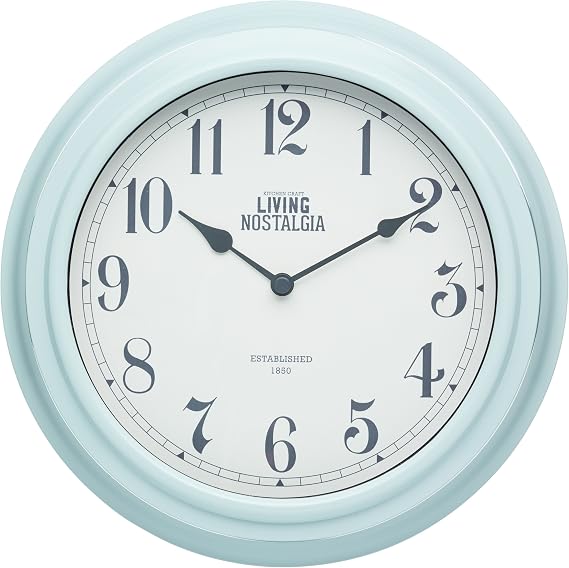 Living Nostalgia KitchenCraft Analogue Wall Clock, Vintage Blue, 25.5 cm (10 inch)