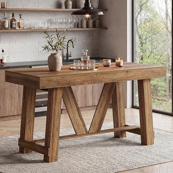 LITTLE TREE Farmhouse Bar Table, 55'' Long Counter Height Pub Table