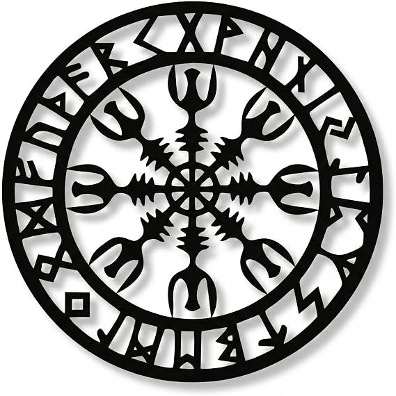 DEKADRON Metal Wall Art, Metal Viking Decor, Nordic Mythology Vegvisir Runes and Symbols, Metal Wall Decor, Home Decor, Interior Decoration (18" W x 18" H / 45x45 cm)