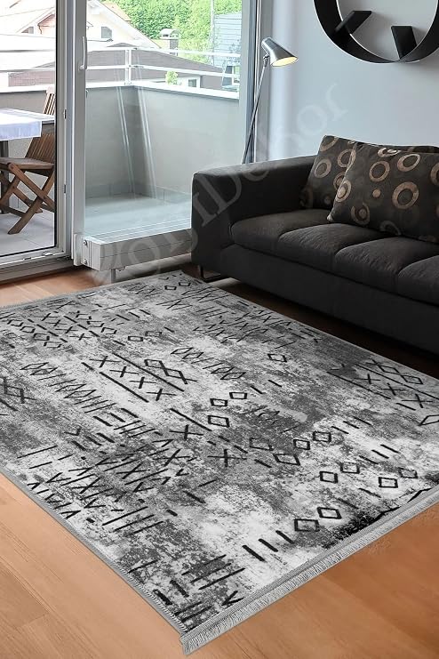 Halı Gri Iskandinav Yıkanabilir Saçaklı Delüxe Kesme Yolluk Kilim Salon Halısı Modelleri, İSKANGRİ 80x150