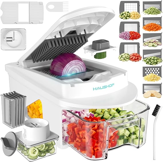 HAUSHOF All-in-1 Vegetable Chopper and Mandoline Slicer,13 Blades