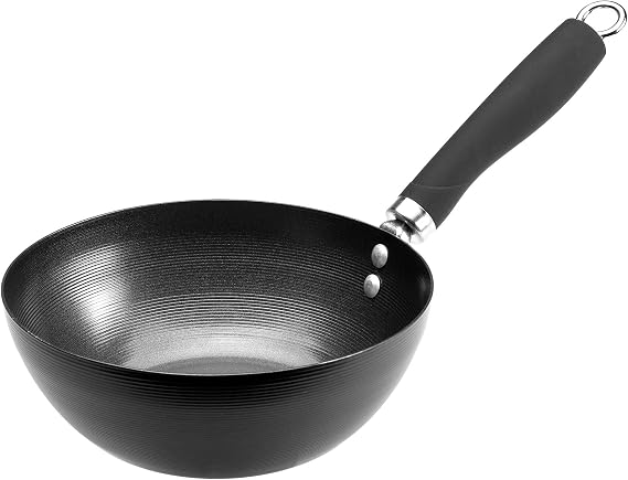 Ecolution Non-Stick Carbon Steel Wok with Soft Touch Riveted Handle, 8",Black
