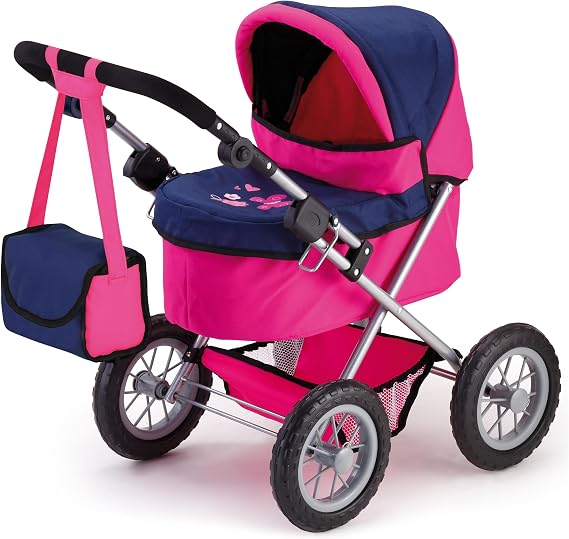 Bayer Trendy Doll Pram, Kids Play Stroller with Adjustable Handle, Blue