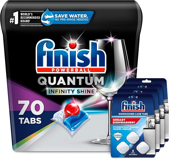 Set: Finish Quantum Shine 70 Count Dishwasher Detergent Powerball Our Best Ever Clean & Shine Dishwashing Tablets - Dish Tabs & Finish In-Wash Dishwasher Cleaner Clean Hidden Grease & Grime 3 Count