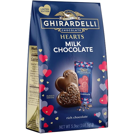 GHIRARDELLI Milk Chocolate Hearts, 5.9 oz Bag Premium Individually Wrapped Valentines Day Chocolate Candy Hearts