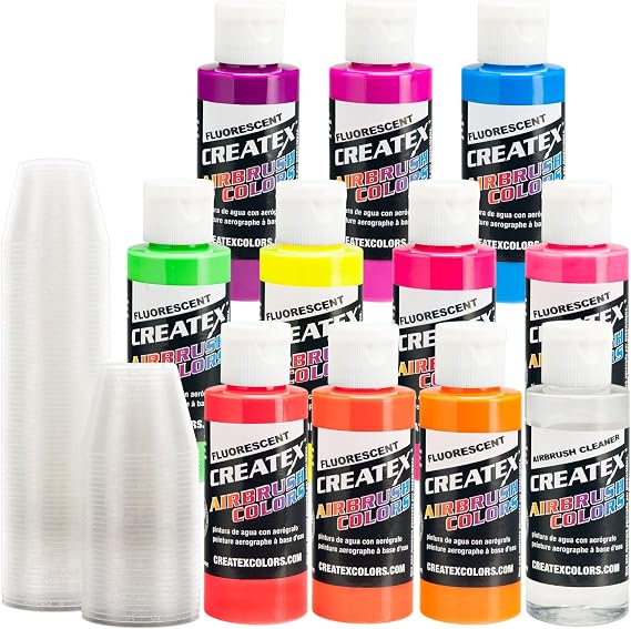 Createx KIT-F10 Flourescent 10 Airbrush Colors 2 oz Bottles