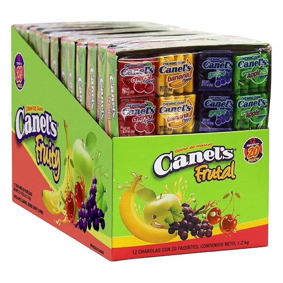Canels Fruit Flavor Chewing Gum, 4 Piece Packs with Cherry, Banana, Grape, and Apple, for Parties and Candy Bars, 60 Count (Pack of 1)