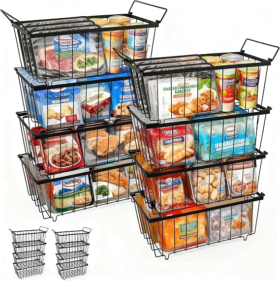 8-Pack Stackable Chest Freezer Baskets Organiser