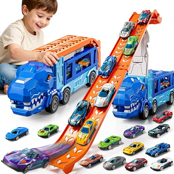 2-in-1 Dinosaur Race Track Truck Toys for 3-8 Year Old boy