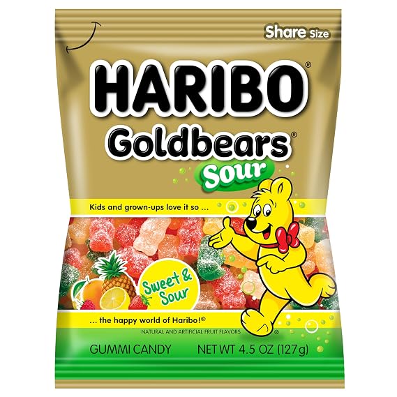 HARIBO Goldbears Sour, Sour Gummy Candy, 4.5 oz. Bag