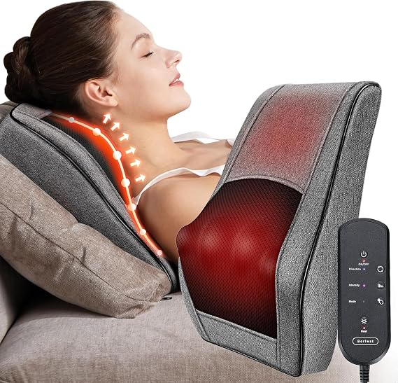 Boriwat Neck Massager with Heat, Back Massager & Deep Tissue Massager, 3D Kneading Massage Pillow for Neck, Back, Shoulder, Leg, Gifts Men Women Mom Dad, Stress Relax at Home Office and Car (Gray)