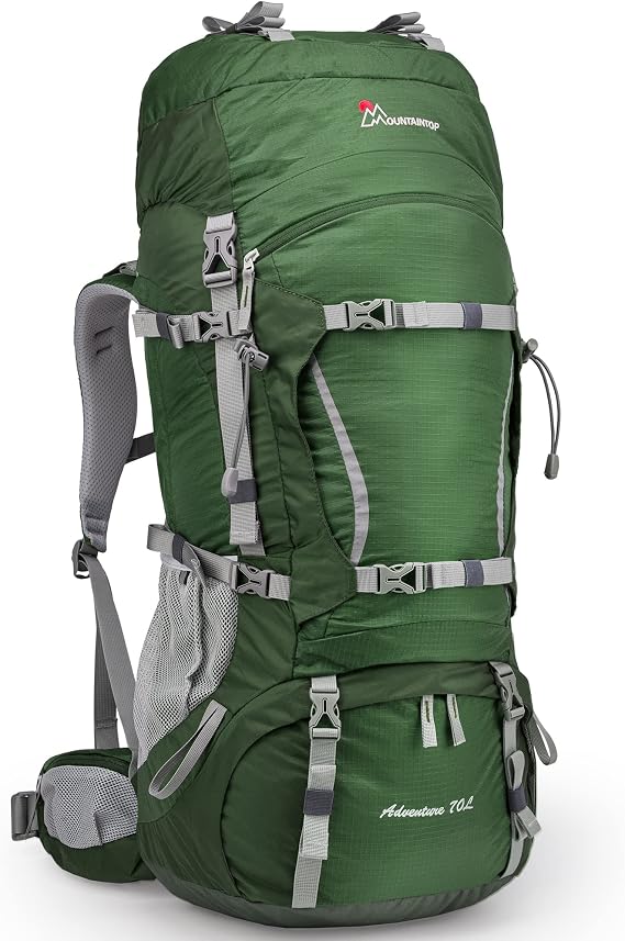 Mountaintop 70L Mountaineering Backpack, Large Capacity, Camping, Uses YKK Zippers, Backpack, Waterproof, Rucksack, Outdoor, Disaster Preparedness, Lightweight, Includes Rain Cover, For Travel