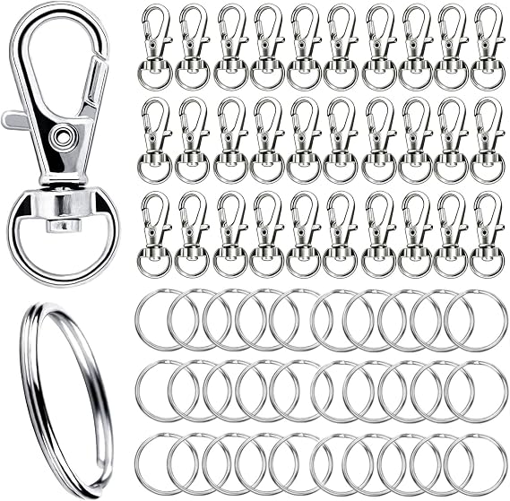 60pcs Keyring Rings Kit, Swivel Clasps & Keyrings with Rings for DIY Crafts