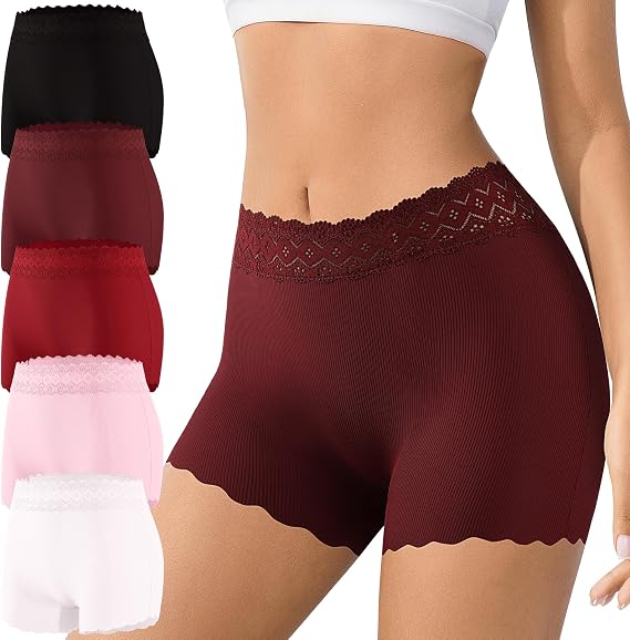 Womens BoyShorts Underwear Lace High Waisted Seamless Panties No Show Full Coverage Ladies Boxer Briefs 5 Pack