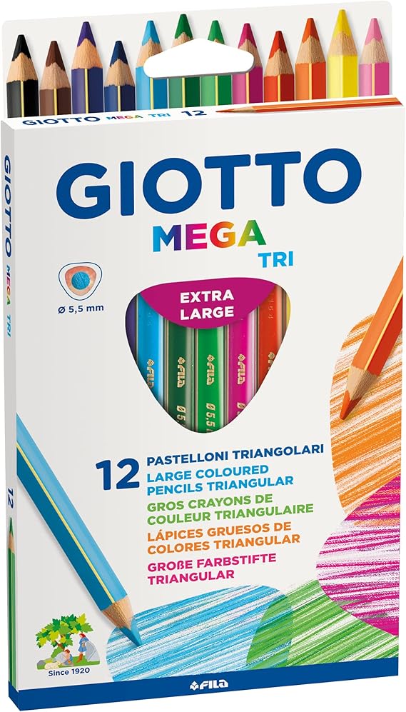 GIOTTO Mega Tri Thick Core Colouring Pencils Pack of 12 Assorted Colours
