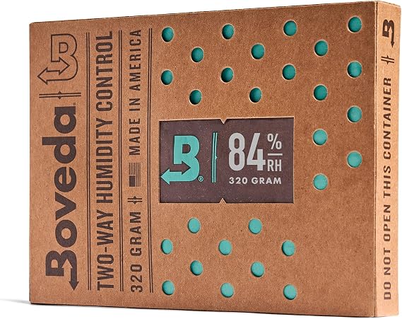 Boveda for Seasoning Two-Way Humidity Control Pack 84% RH for Climate-Controlled Cabinets and Electric Coolers Size 320 Single Individually Wrapped Seasoning Packet