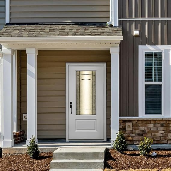 Solid Wood Entry Door with Hand-Carved Design | Premium Weatherproof Front Door for Home Security | Durable Oak/Mahogany Finish, Custom Sizing Available (Right Hand Swings in, White)