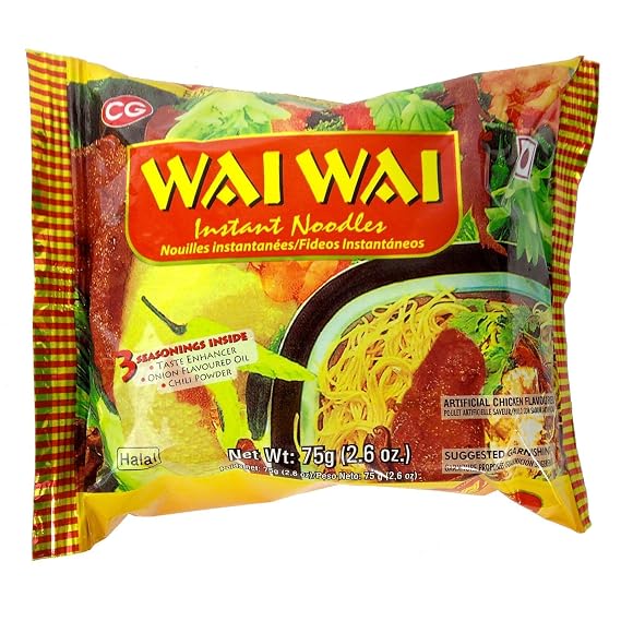 Wai Wai Instant Noodles, Chicken Flavored, 2.6-Ounce 75g Packages (Pack of 6)