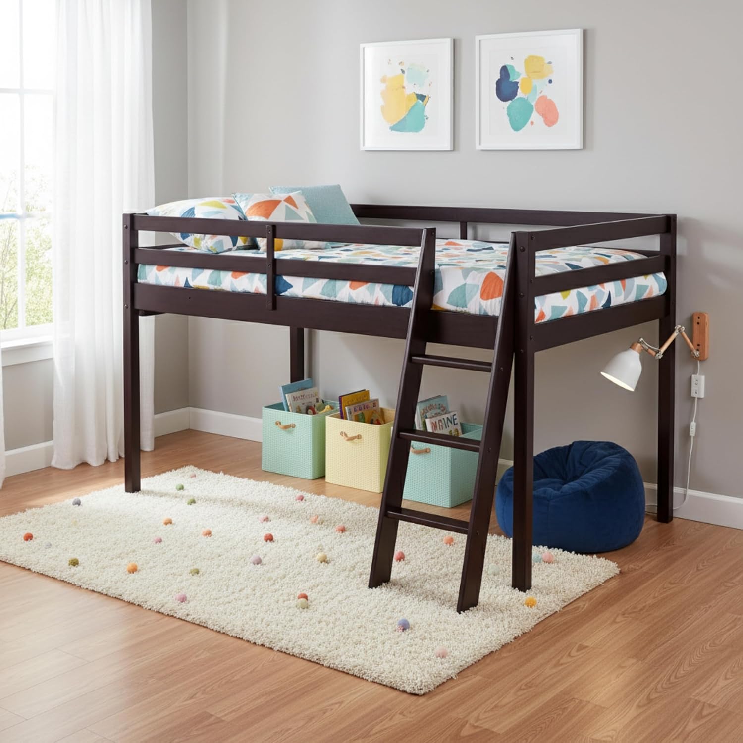 Alaterre Loft Bed, Pine, Espresso, Twin