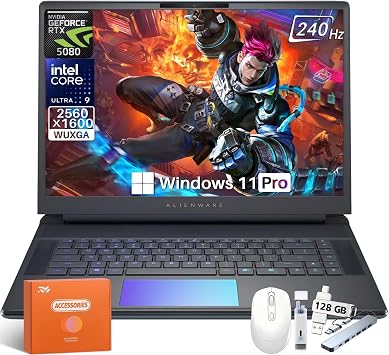Alienware 16 Area-51 Gaming Laptop 2025 New, 16" WQXGA 240Hz, Intel Ultra 9 275HX, 64 GB DDR5 RAM, 4 TB SSD, RTX 5080 Graphics 16GB GDDR7, Wi-Fi 7, 4K Webcam, Windows 11 Pro, Accessory Kit