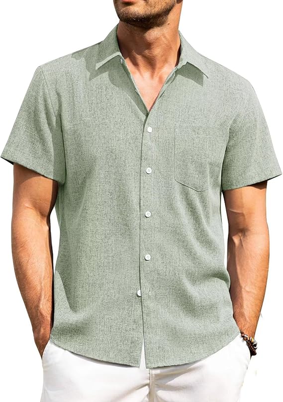 Mens Linen Shirts Short Sleeve Summer Lightweight