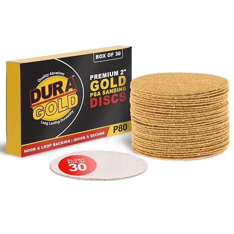 Dura-Gold Premium 2" Gold Hook & Loop Sanding Discs - 80 Grit (Box of 30)