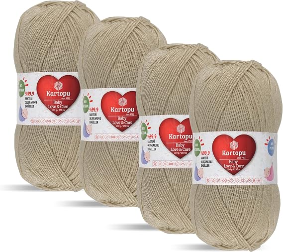 Kartopu Love & Care,Anti-Pilling Baby Knitting Yarn,(4Balls) Each Skein(Ball) 3.53 Oz (100g),Seasonal Knitting Yarn (Beige 874)