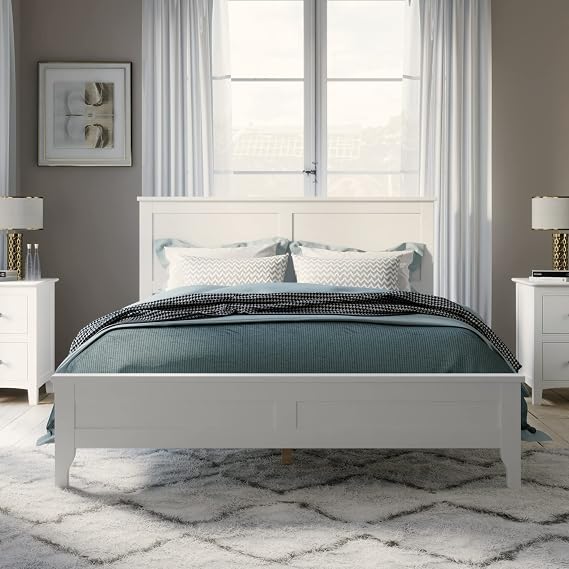Full Size Platform Bed, Modern Solid Wood Full Platform Bed Frame, No Box Spring Needed, White