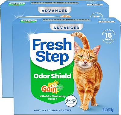 Fresh Step Odor Shield Advanced Multi Cat Clumping Litter with Febreze Freshness, Gain Original Scent, 18.5 lb Each, Pack of 2 Package May Vary