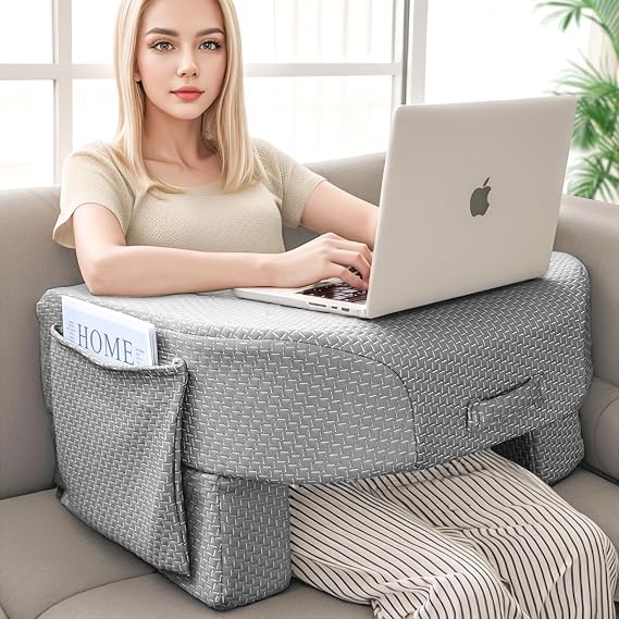 LEBENGURU Reading Pillow for Laptop, Extra Large Armrest for Bed, Grey