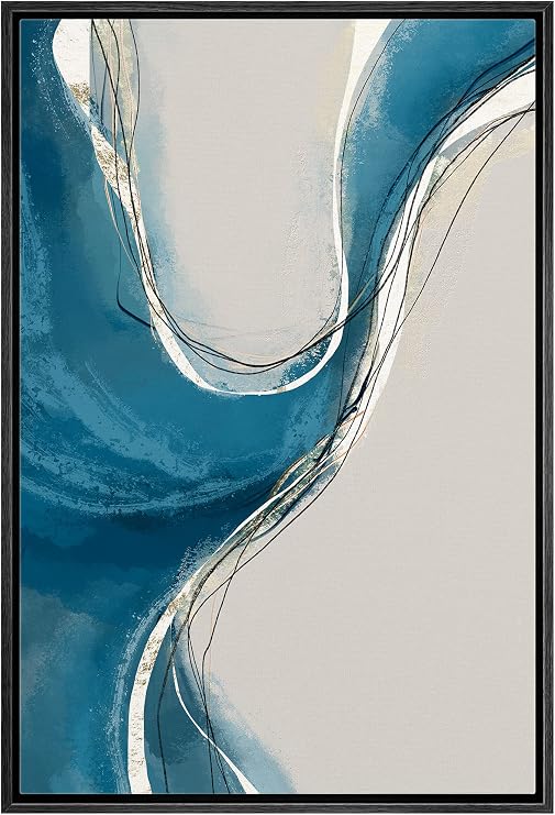 IDEA4WALL Framed Canvas Print Wall Art Vibrant Blue Gray Paint Stroke Landscape Abstract Shape Illustrations Modern Art Minimal Decorative Relax/Calm for Living Room, Bedroom, Office - 24"x36" Black