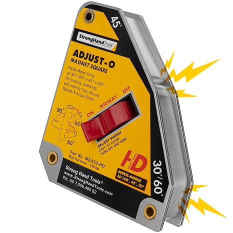 Heavy Duty, Adjust-O Magnet Square, On/Off Switches, Pull Force: 140 lbs, 6" x 5-1/8" x 1-3/8", MSA53-HD, Strong Hand Tools
