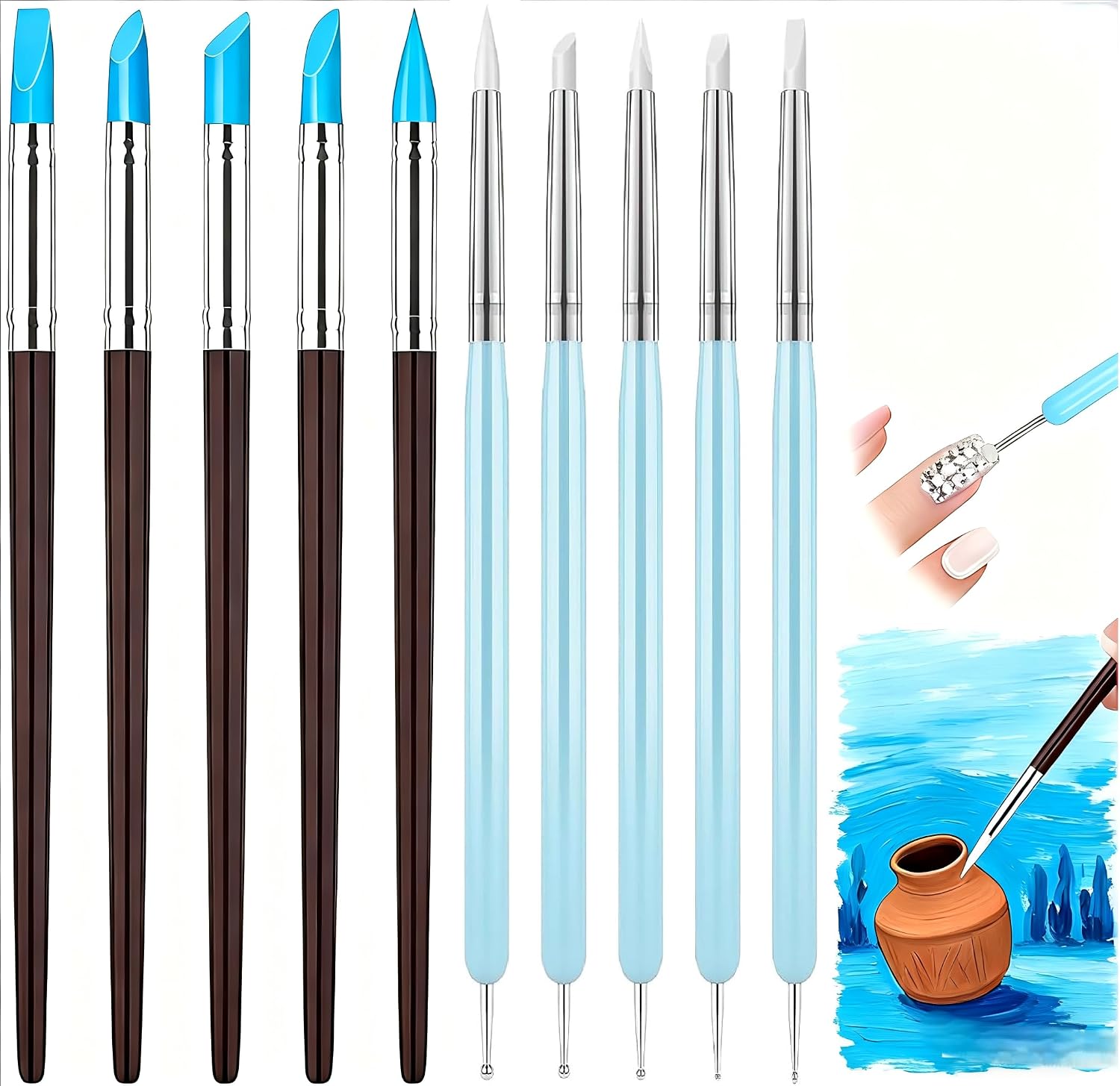 10 Pcs Sculpting Tools, Modeling Clay Carving Tools Set, Silicone Paint Brush, Silicone Paint Brush for Pottery Craft Pottery Craft, Nail, Blending, Rock,Drawing Art Projects